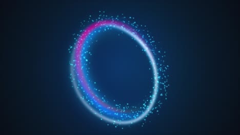 forma de anillo a partir de líneas de arco iris y partículas luminosas de colores. 3d render computadora generado fondo mágico