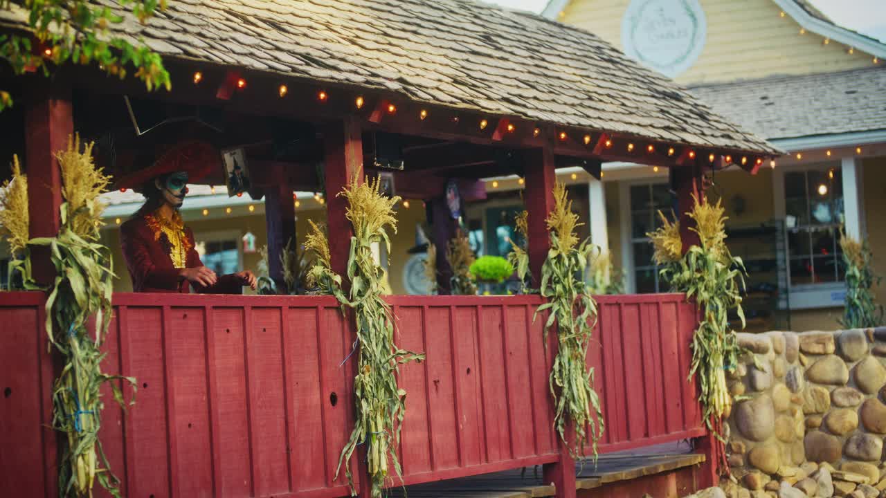 Day of the Dead Celebration at a Wooden Bridge