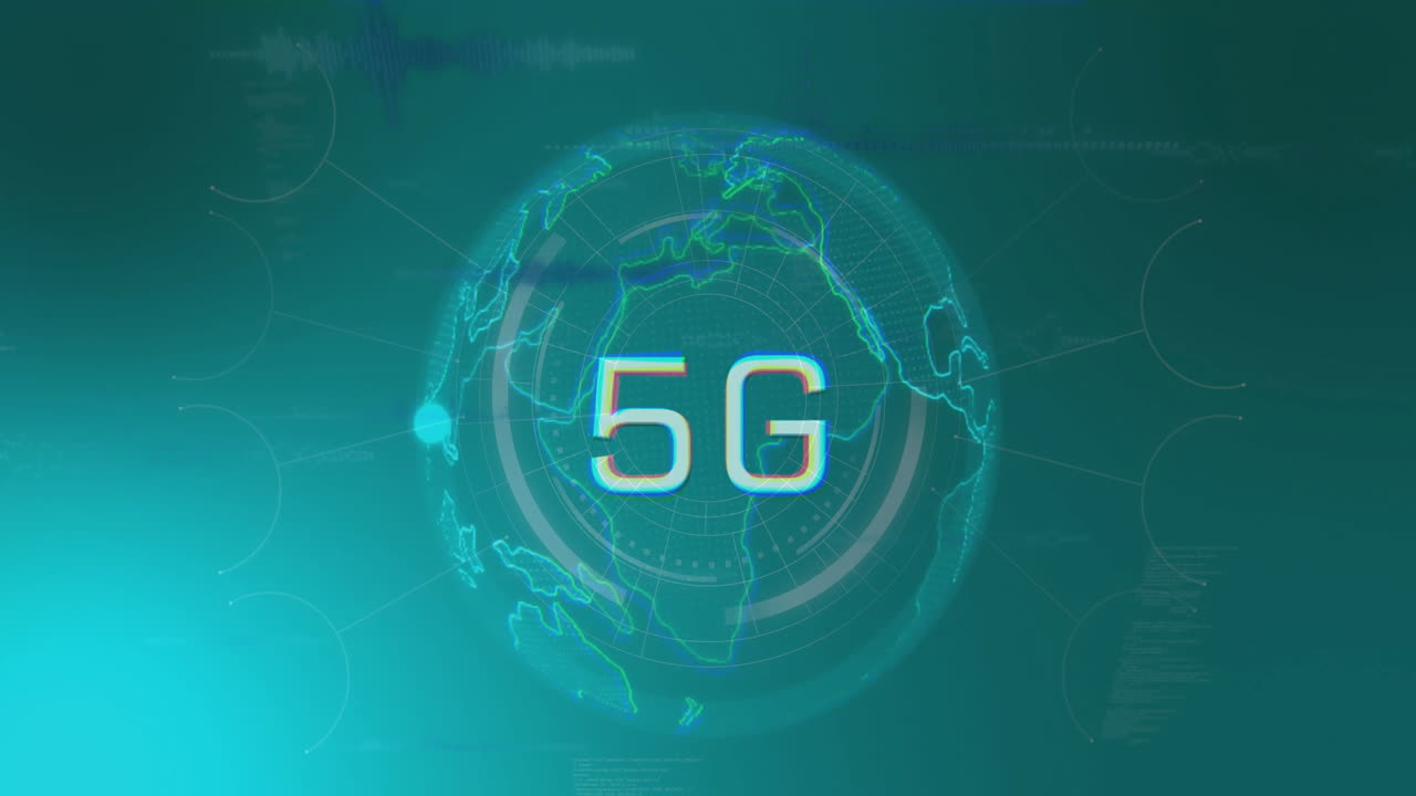 animazione dell'elaborazione di testo e dati 5g in tutto il mondo