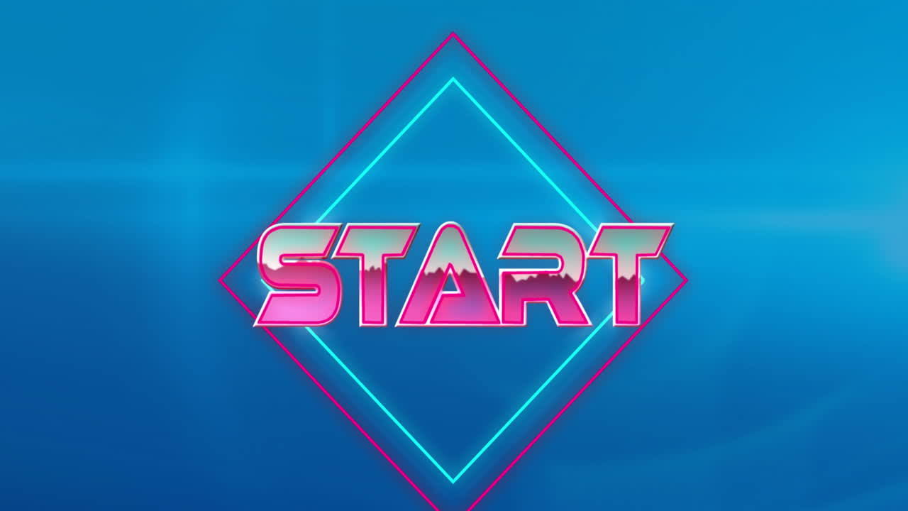 Animation of mountains in start text over rhombuses against blue background