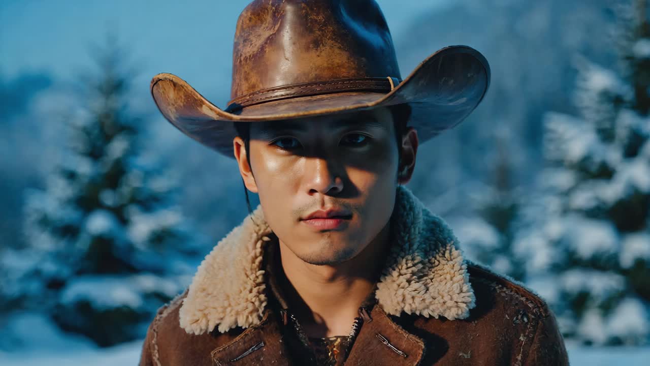 Man in Cowboy Hat in Winter