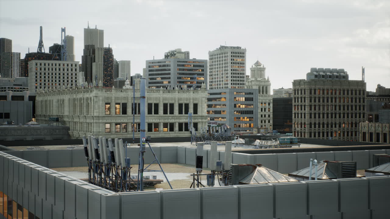 건물 지붕 에 있는 에어컨