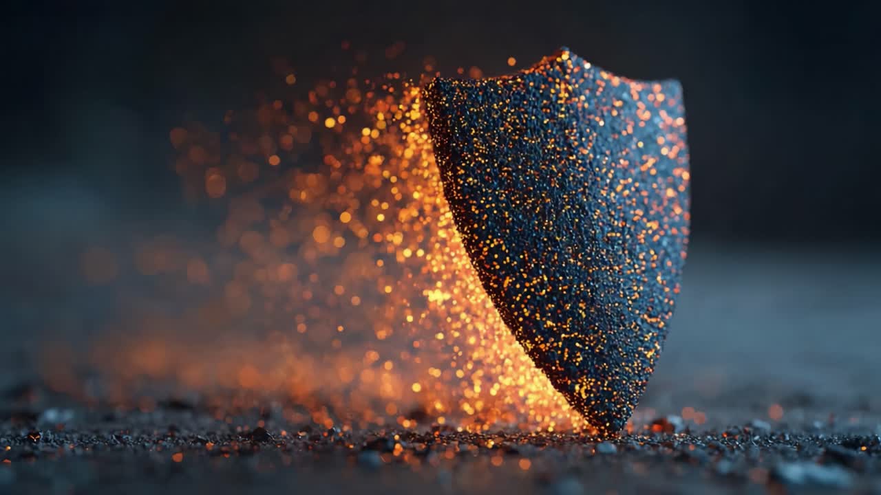 A Dynamic Shield Erupting with Sparks: Capturing the Moment of Transformation and Energy in a Stunning Visual Representation of Protection and Power