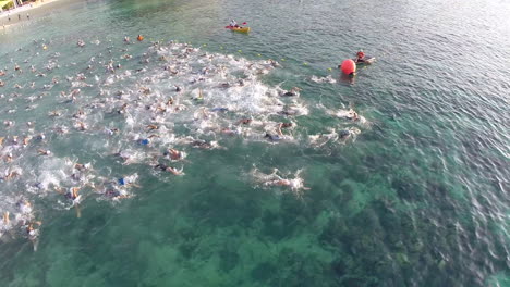 Aerial-Shot-of-Triathlon-Swimming-Race