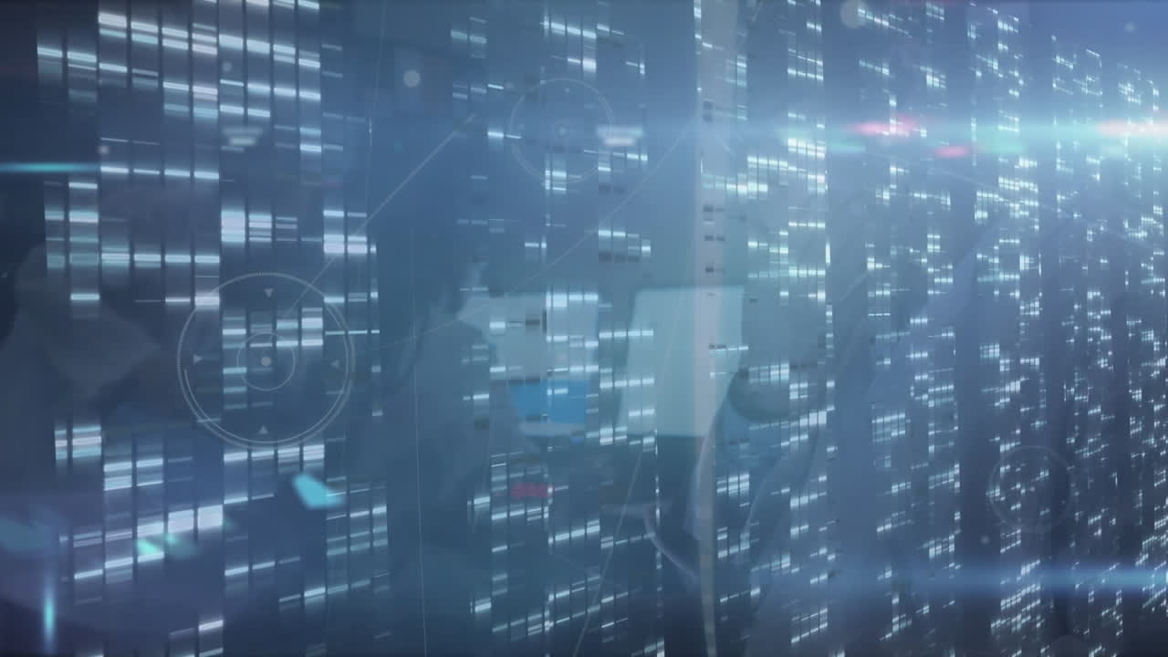 animación de conexiones, luces y procesamiento de datos en el espacio digital de la marina