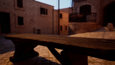 rustic wooden bench in a charming mediterranean village