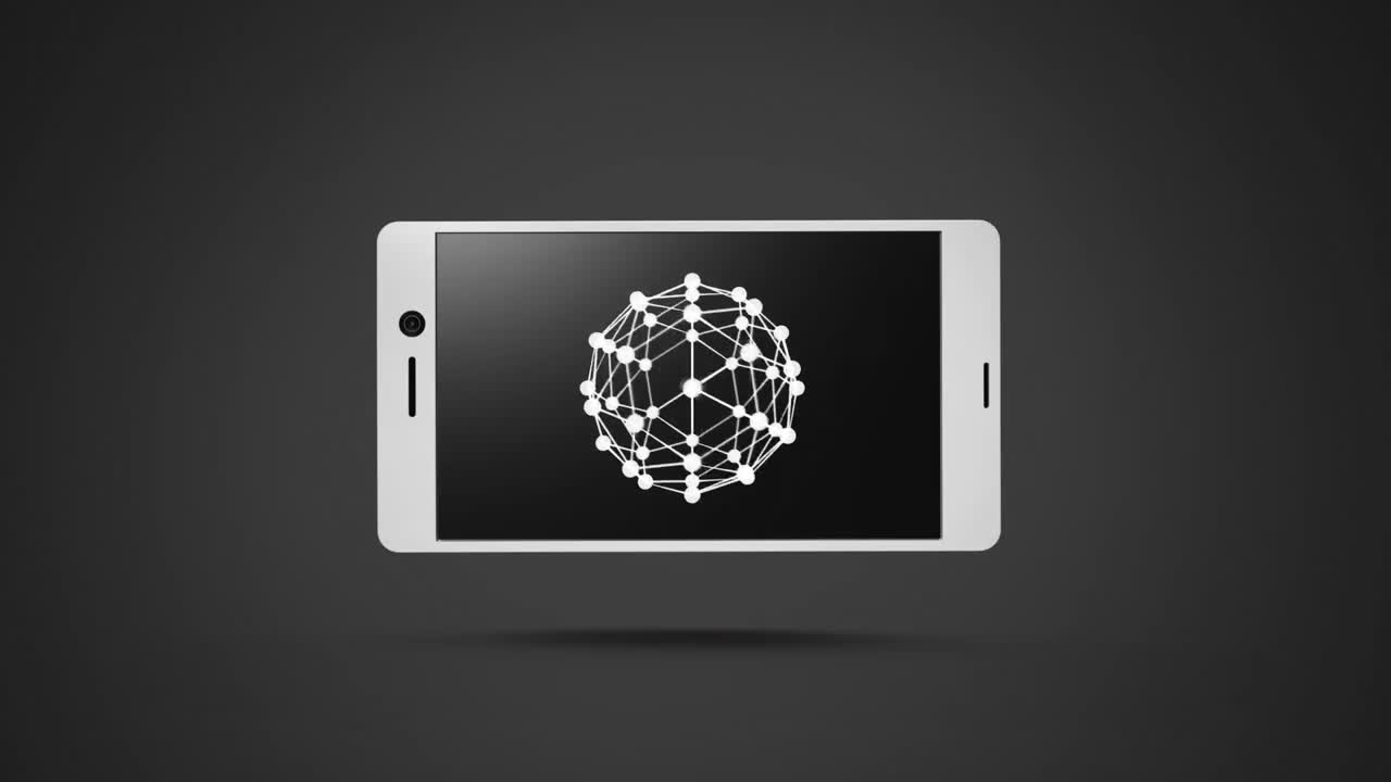 Smartphone con una sfera wireframe sul suo schermo