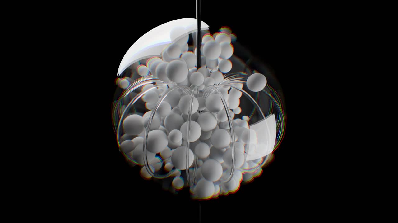 renderizado 3d abstracto de esferas blancas en una esfera de vidrio