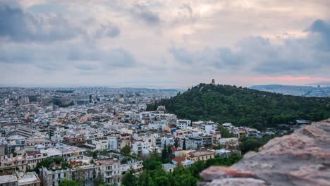 el lapso de tiempo de la ciudad de atenas durante la puesta del sol