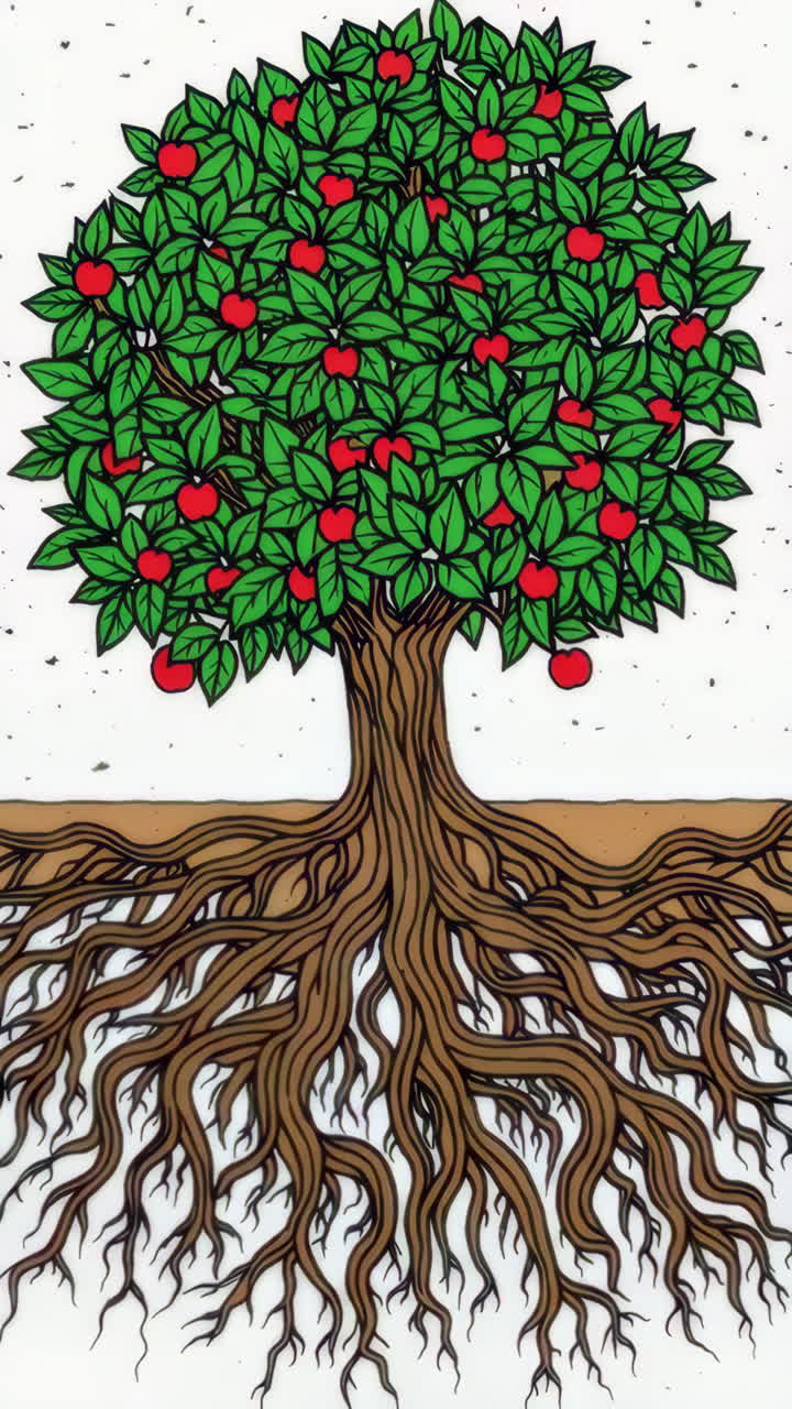Stylized Apple Tree with Detailed Roots