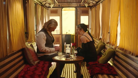 romantic couple in a vintage train car