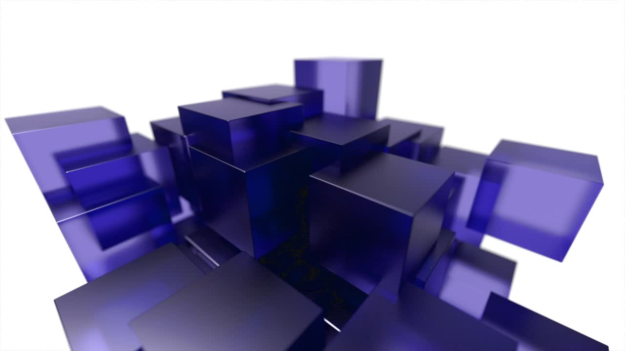 bloques de vidrio cubos flotantes entrelazados tecnología abstracta movimiento de fondo bucle 4k