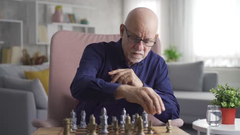 the old man, who lives alone and has no one, plays chess.