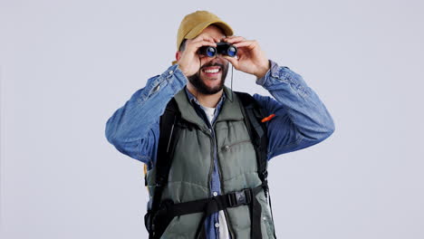 Binocular,-man-and-travel-with-hiking