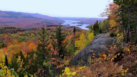 overlooking a mountain range with a large lake and native forest with multi-colored leaves below