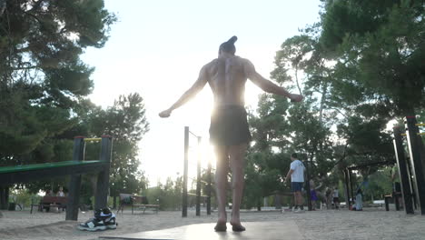 man jumping rope in park