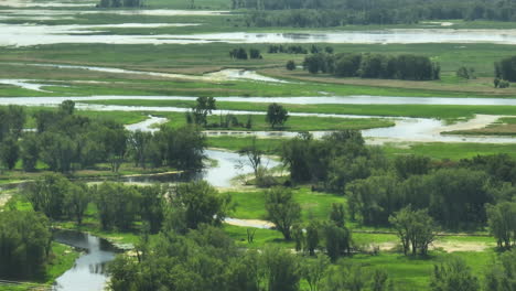 Telephoto-aerial-shot-of-Slough-wetland-in-Mississippi-river,-landscape,-USA