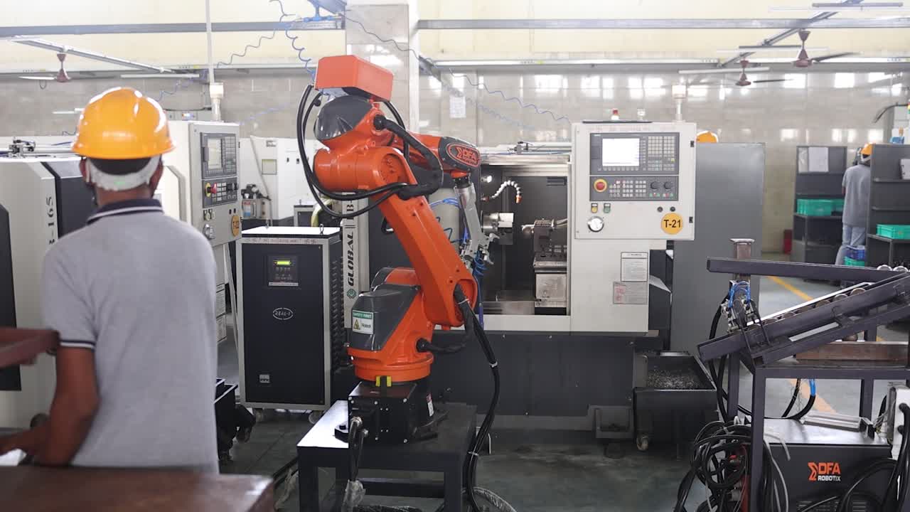 Industrial Robot Arm in a Manufacturing Factory
