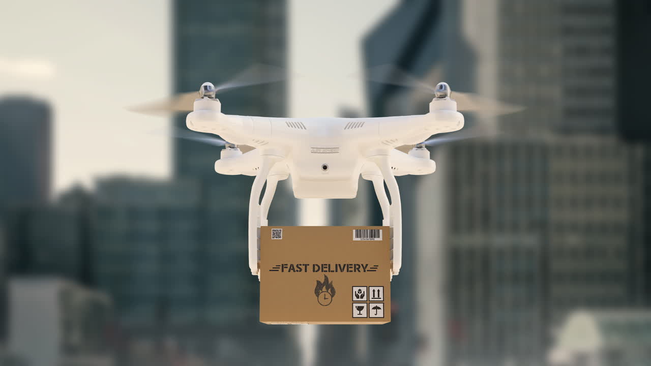 Consegna con Drone, Trasporto Aereo, Pacco, UAV, Corriere Espresso, Posta, 4k