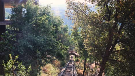 pov from a funicular train moving on track at zahlan grotto, a tourist attraction in syr el danniyeh, lebanon