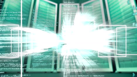 animation of information scrolling with flashy lights on black background
