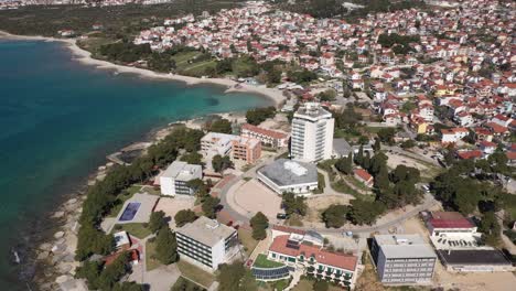 adriatic town of vodice, waterfront aerial view, dalmatia archipelago of croatia - drone shot