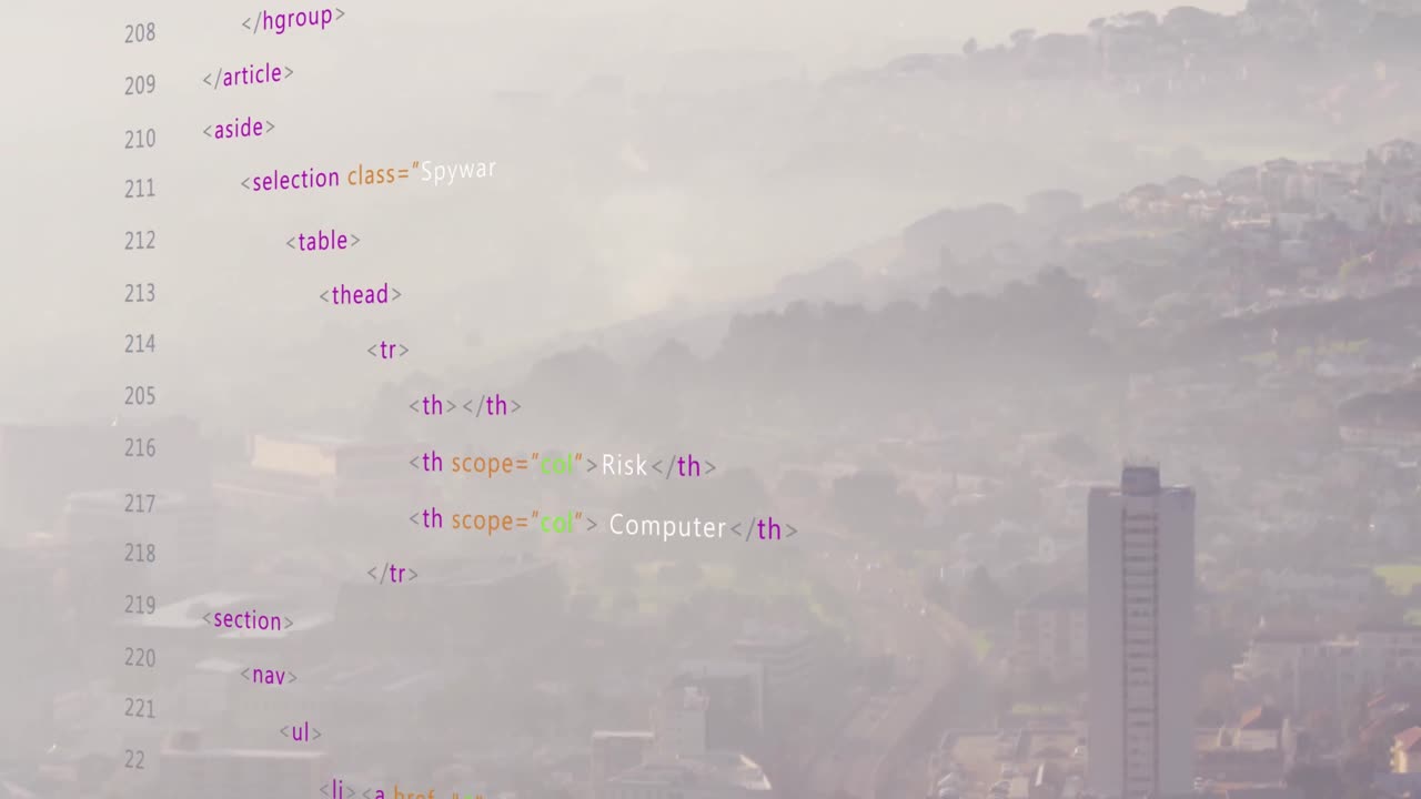 도시 풍경의 공중 전망에 대한 데이터 처리 애니메이션