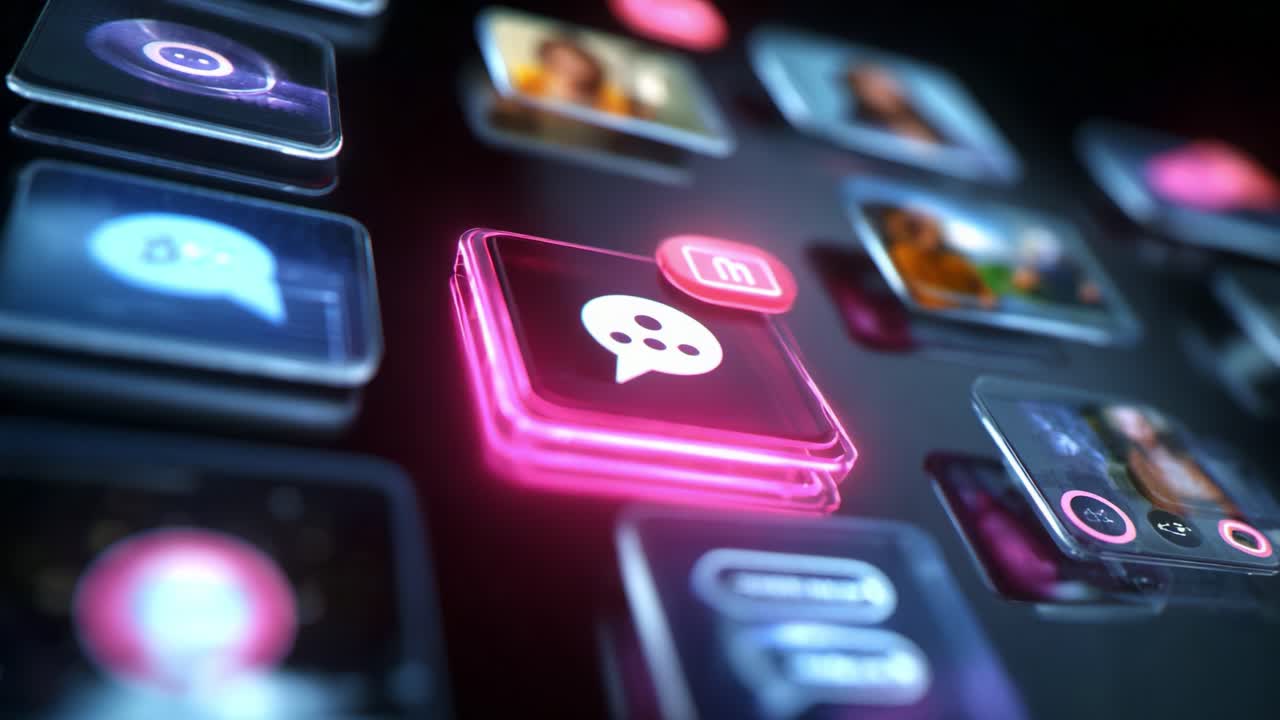 A Close-Up View of Digital Communication Icons Showcasing Social Media Interactions and Messaging Features in a Vibrant, Colorful Interface Reflecting the Essence of Modern Online Connectivity