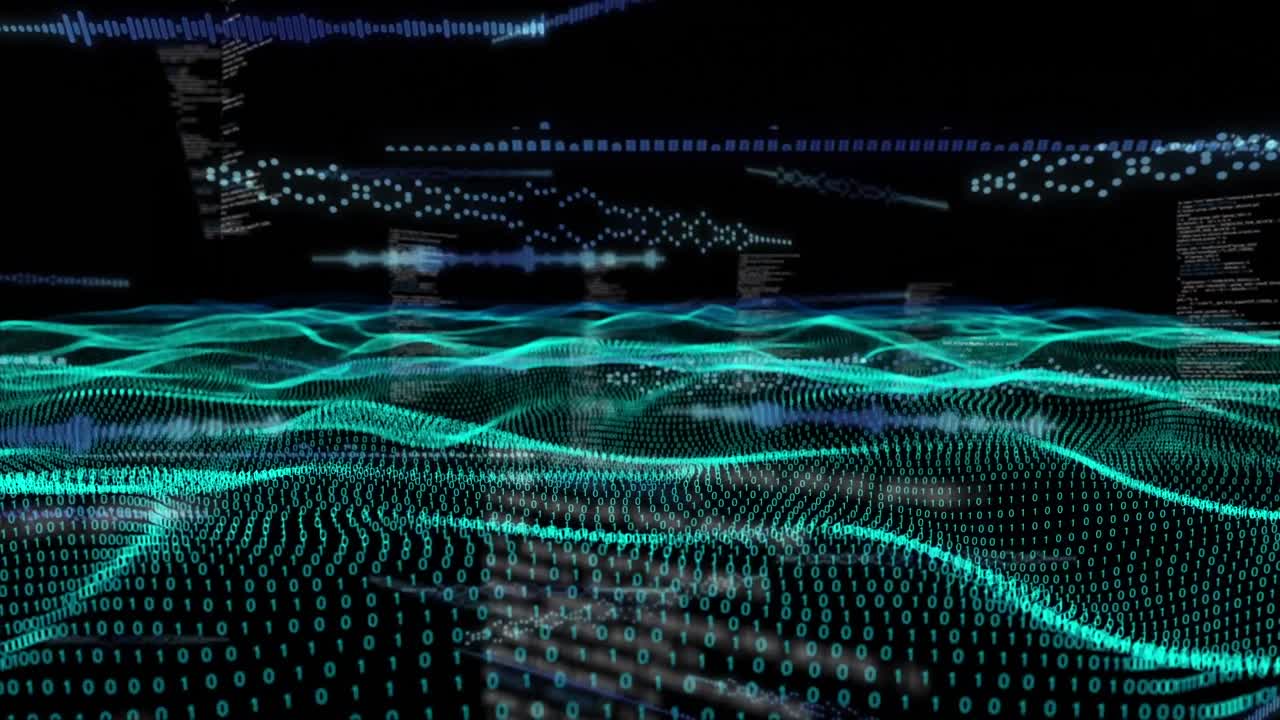 Animation of waves with data processing over black background