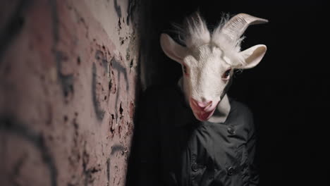 goat mask in an urban alley