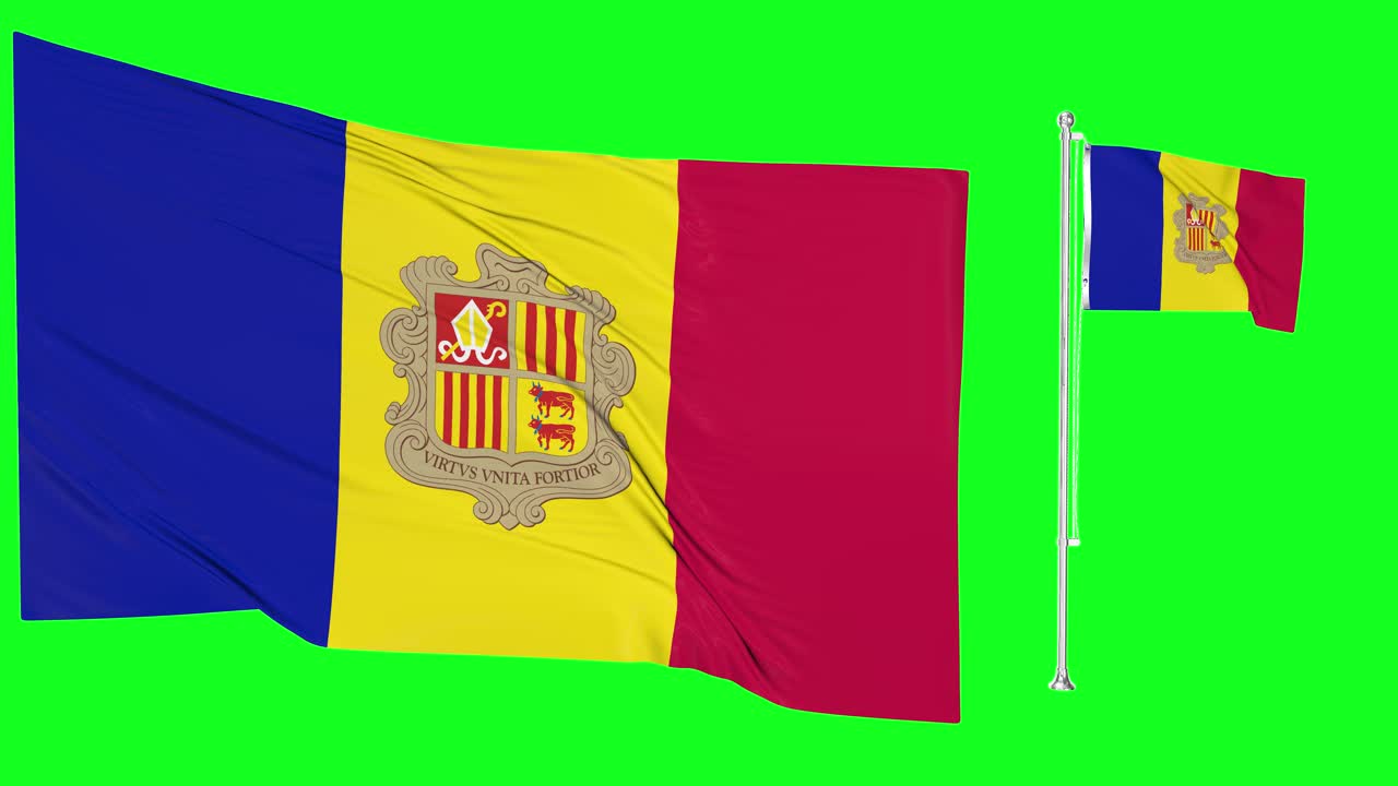 pantalla verde ondeando la bandera o el asta de andorra