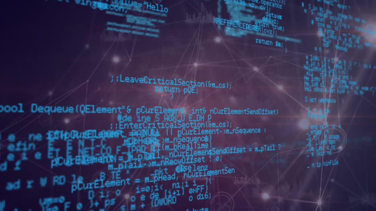 animación de redes de conexiones y procesamiento de datos sobre fondo negro