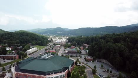 Boone-Nc-Luftbild-Mit-Blick-Auf-Das-Holmes-Convocation-Center-Mit-Blick-Auf-Die-Blowing-Rock-Road