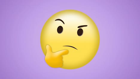 Animation-of-red-confetti-flying-over-puzzled-thinking-emoji-on-pale-purple-background