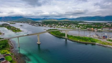 Caravan-cars-go-on-the-bridge-to-Bronnoysund.