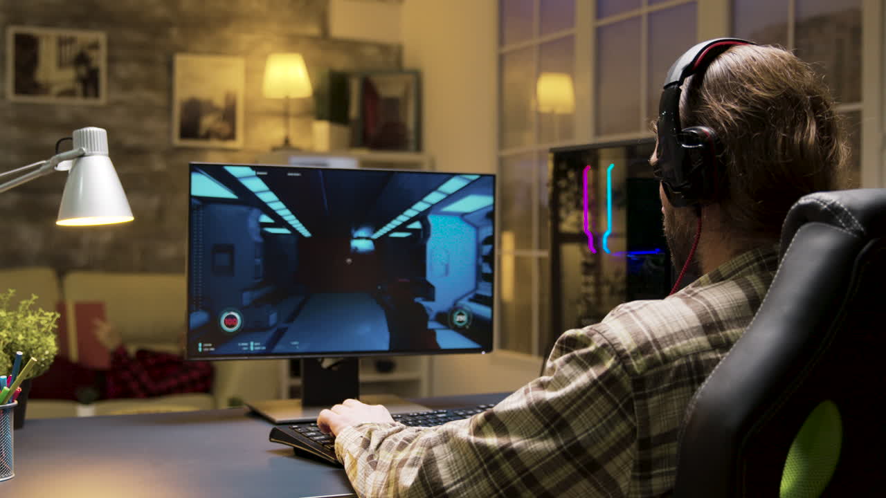 Gamer playing online video games