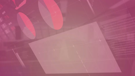 animación de la interfaz infográfica sobre una oficina vacía en segundo plano