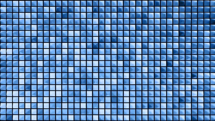 abstract festive background with blue pyramids on a plane flashing neon light randomly. Loop beautiful bg in 4k. Smooth animation 3d rendering.