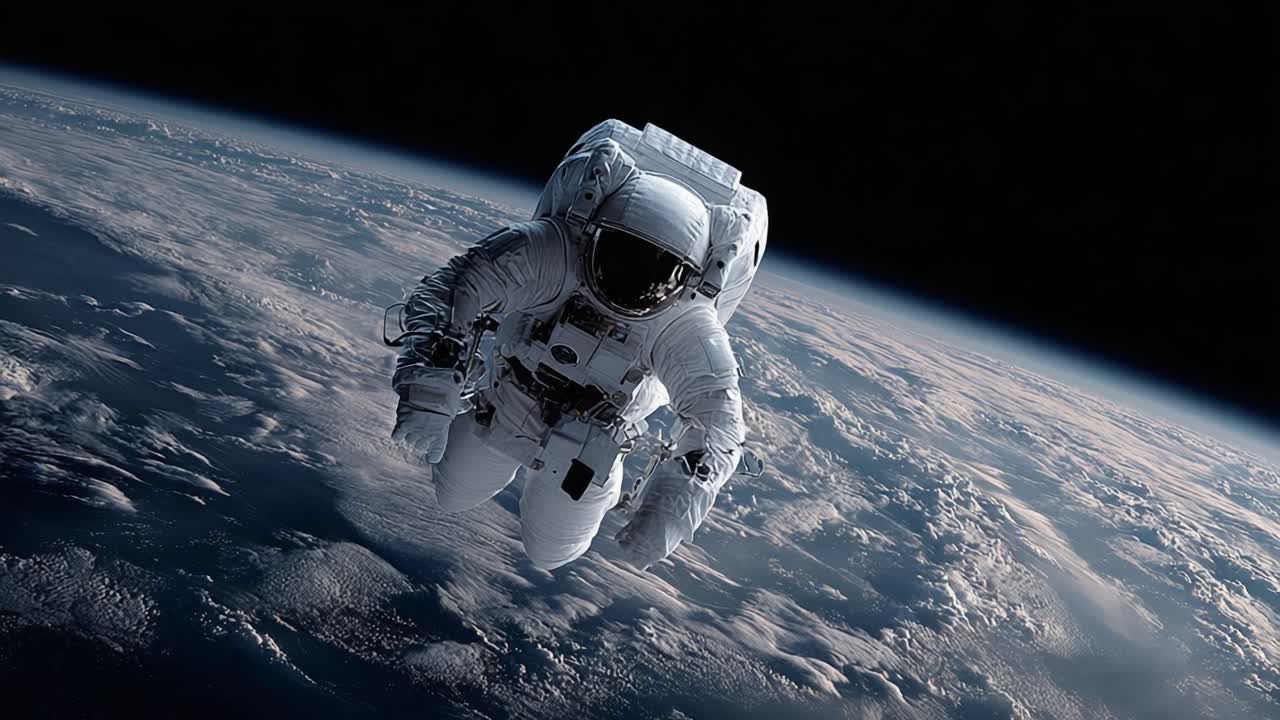 En astronaut som svever i verdensrommet over jorden, og fanger den imponerende skjønnheten til planeten vår fra avstand