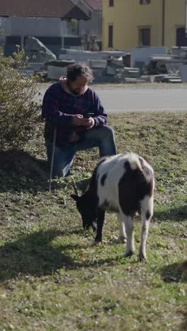 Man and Goat in Field