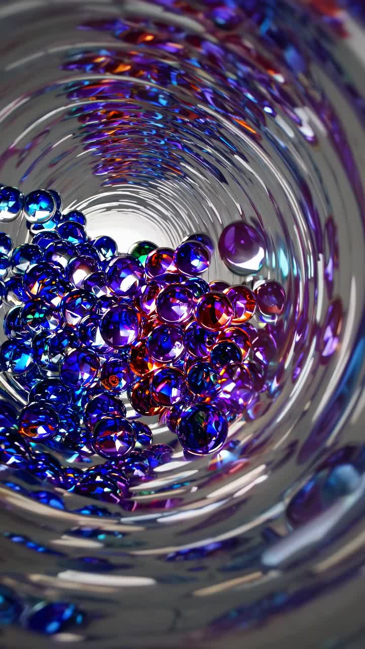 Colorful Reflective Spheres in a Spiral Tunnel