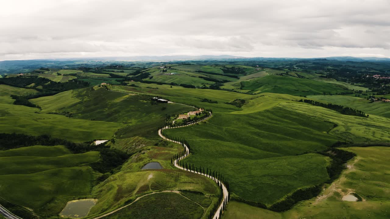 Aerial view of farmland in Italy's region of Tuscany