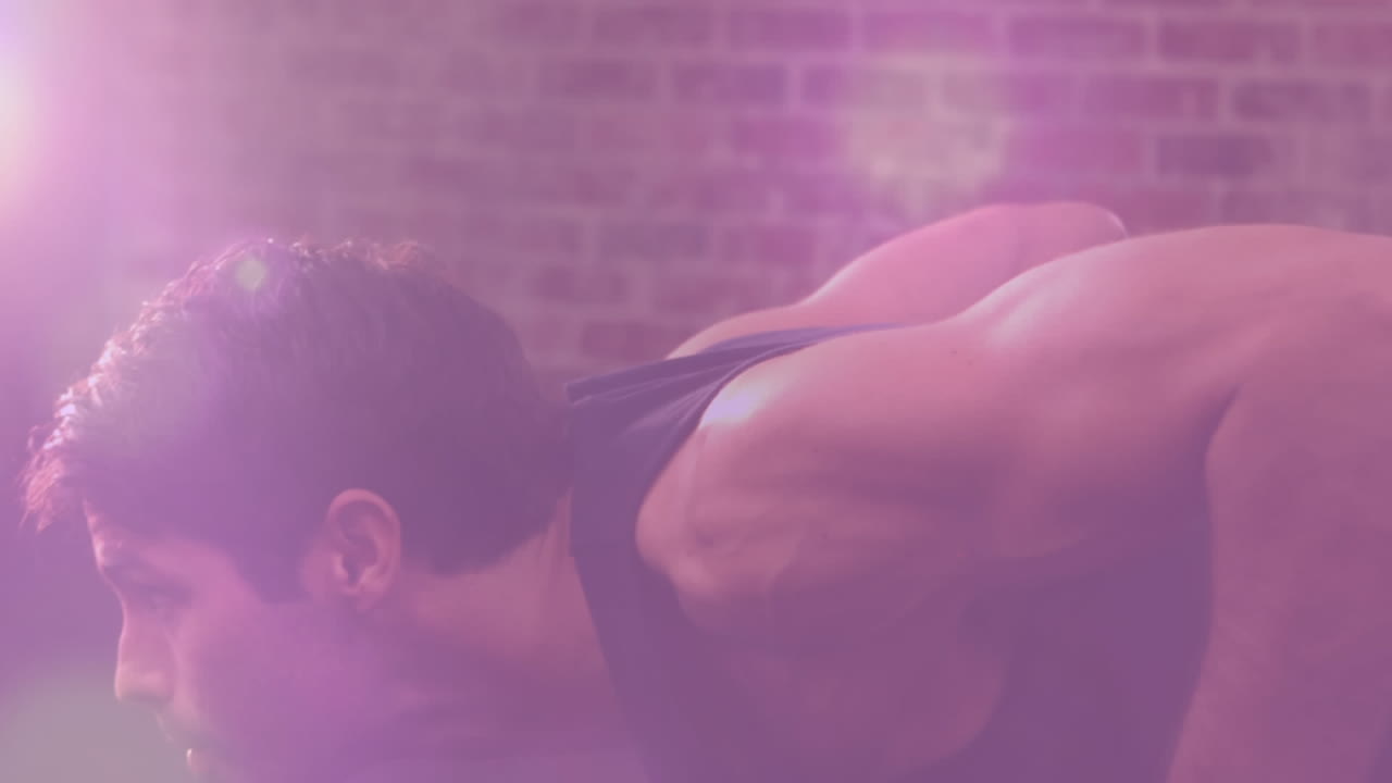 체육관 에서 운동 하는 적합 한 사람 위 에 반 ⁇ 이는 빛 의 애니메이션