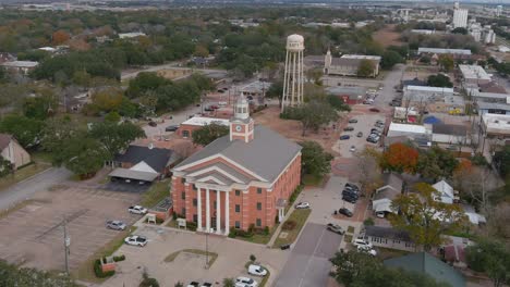 4k aerial view of downtown katy, texas