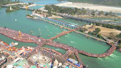 beautiful ganga ghat of haridwar drone view in india