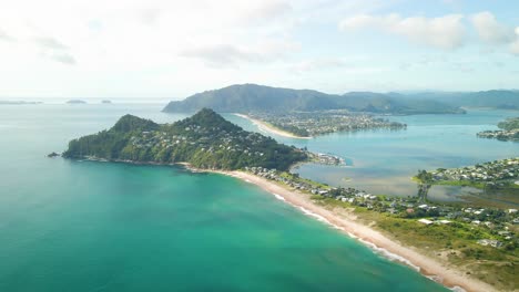 aerial flight over mt paku summit, tairua