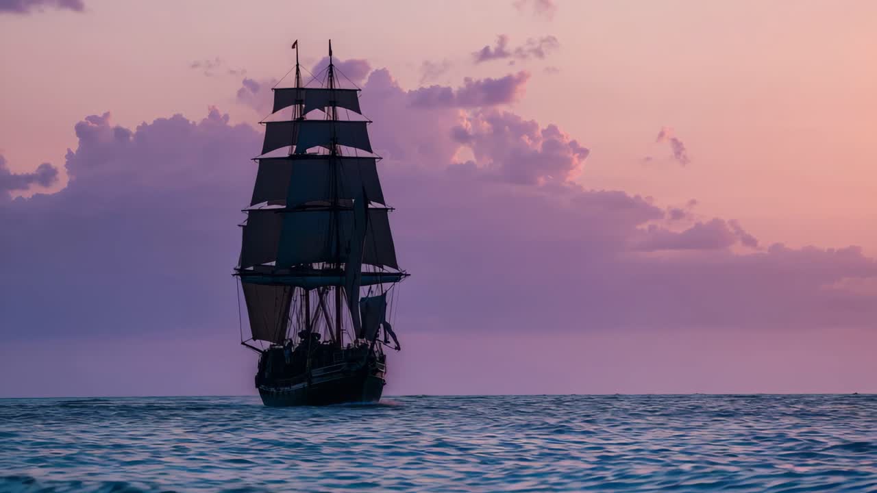 Sailing ship at sunset