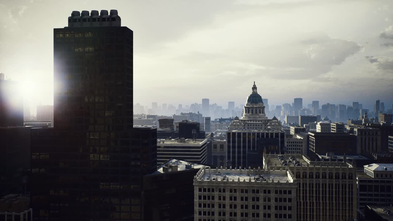 Cenário urbano comercial com perspectiva de investimento no centro financeiro.