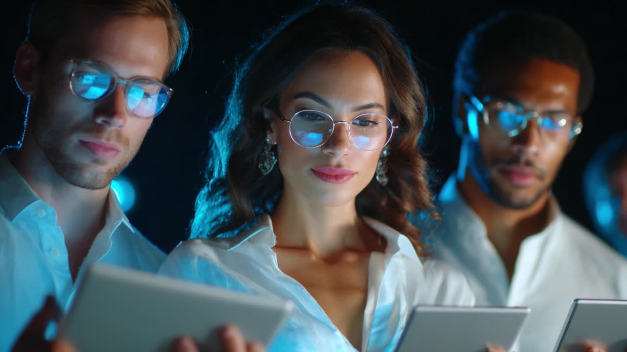 Business team using tablets in a modern office