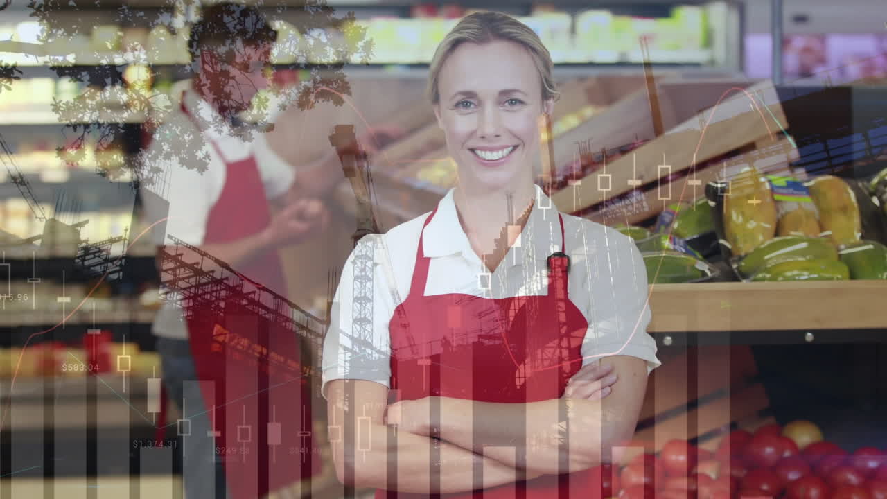 animación del procesamiento de datos financieros sobre el vendedor caucásico